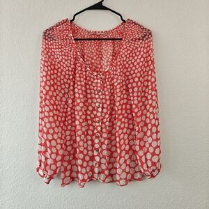 Trina Turk Womens Georgette Lucinda Polka Dot Blouse Size Small Red White